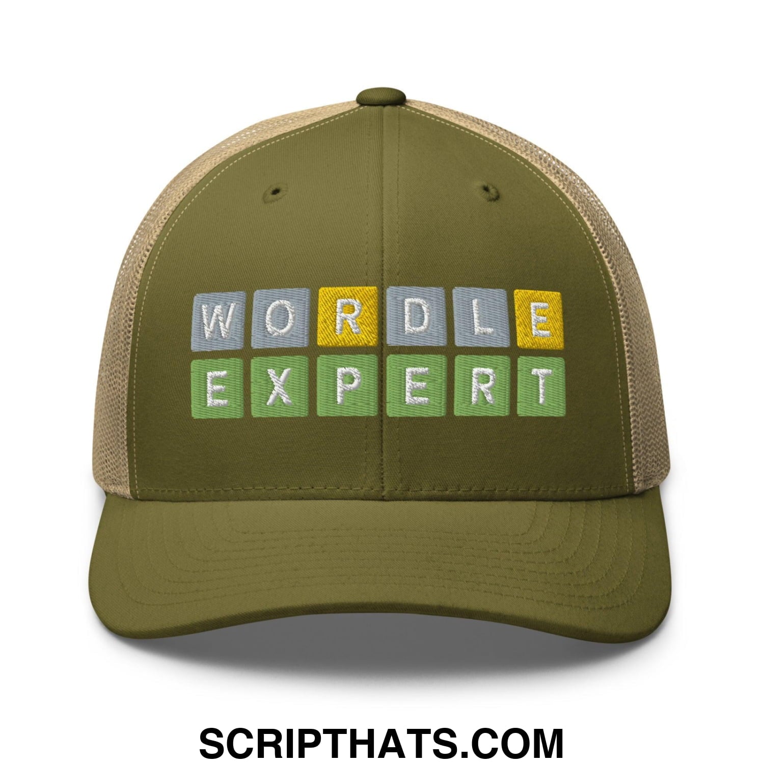 Wordle Expert Retro Trucker Hat Moss Khaki