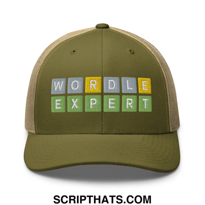 Wordle Expert Retro Trucker Hat Moss Khaki