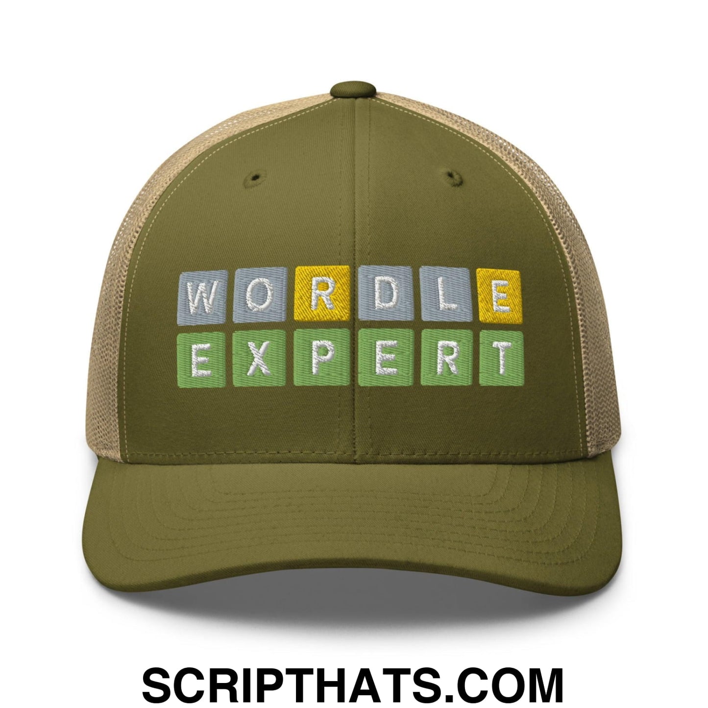 Wordle Expert Retro Trucker Hat Moss Khaki