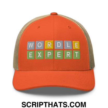 Wordle Expert Retro Trucker Hat Rustic Orange Khaki