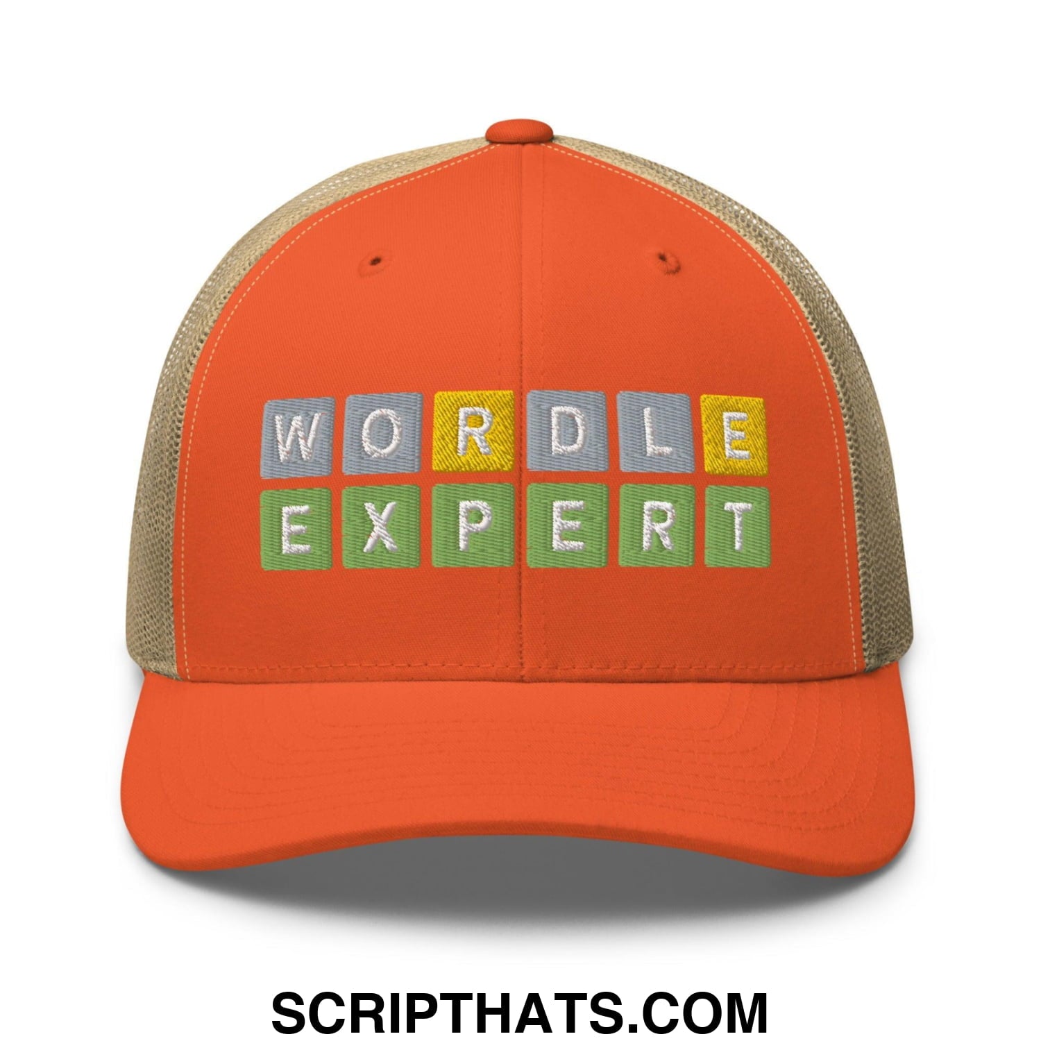 Wordle Expert Retro Trucker Hat Rustic Orange Khaki