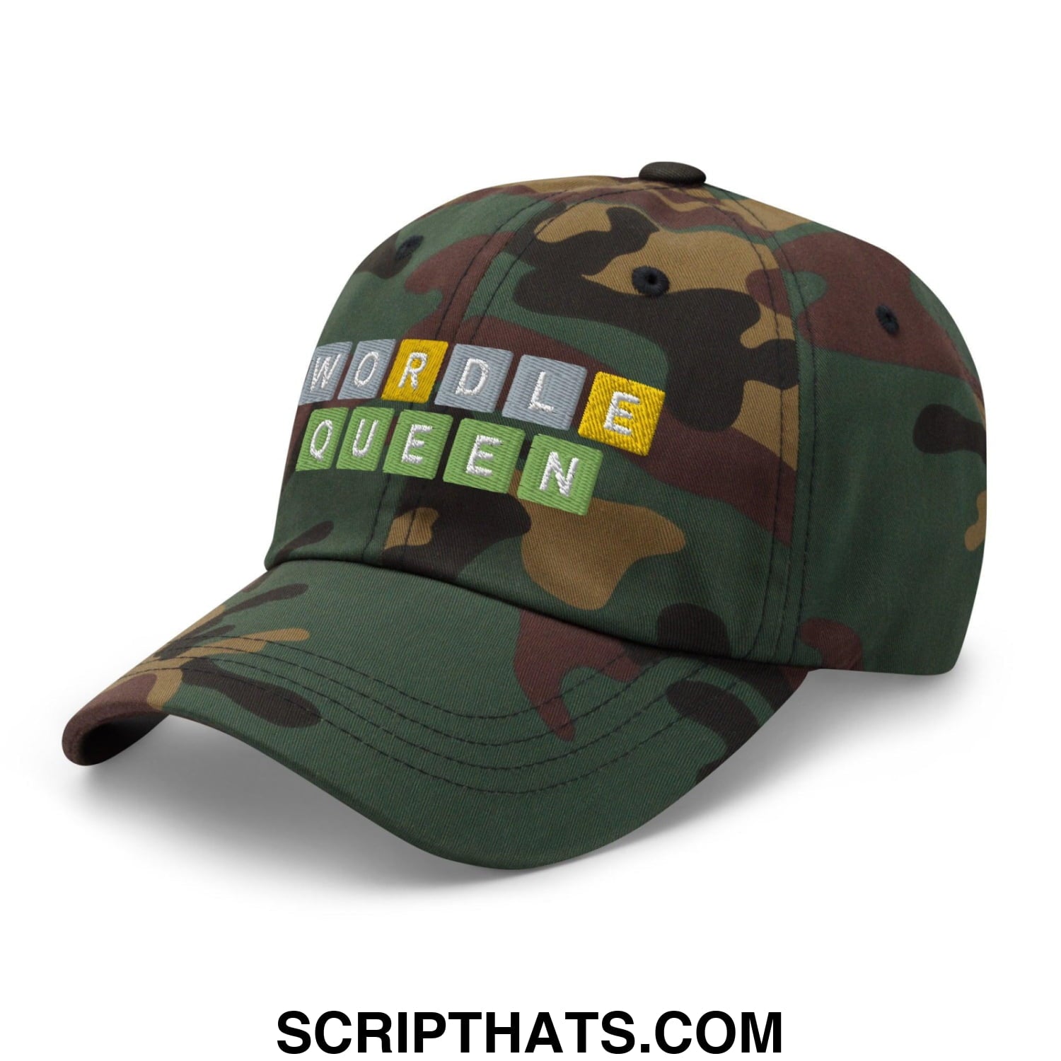 Wordle Queen Dad Hat Green Camo