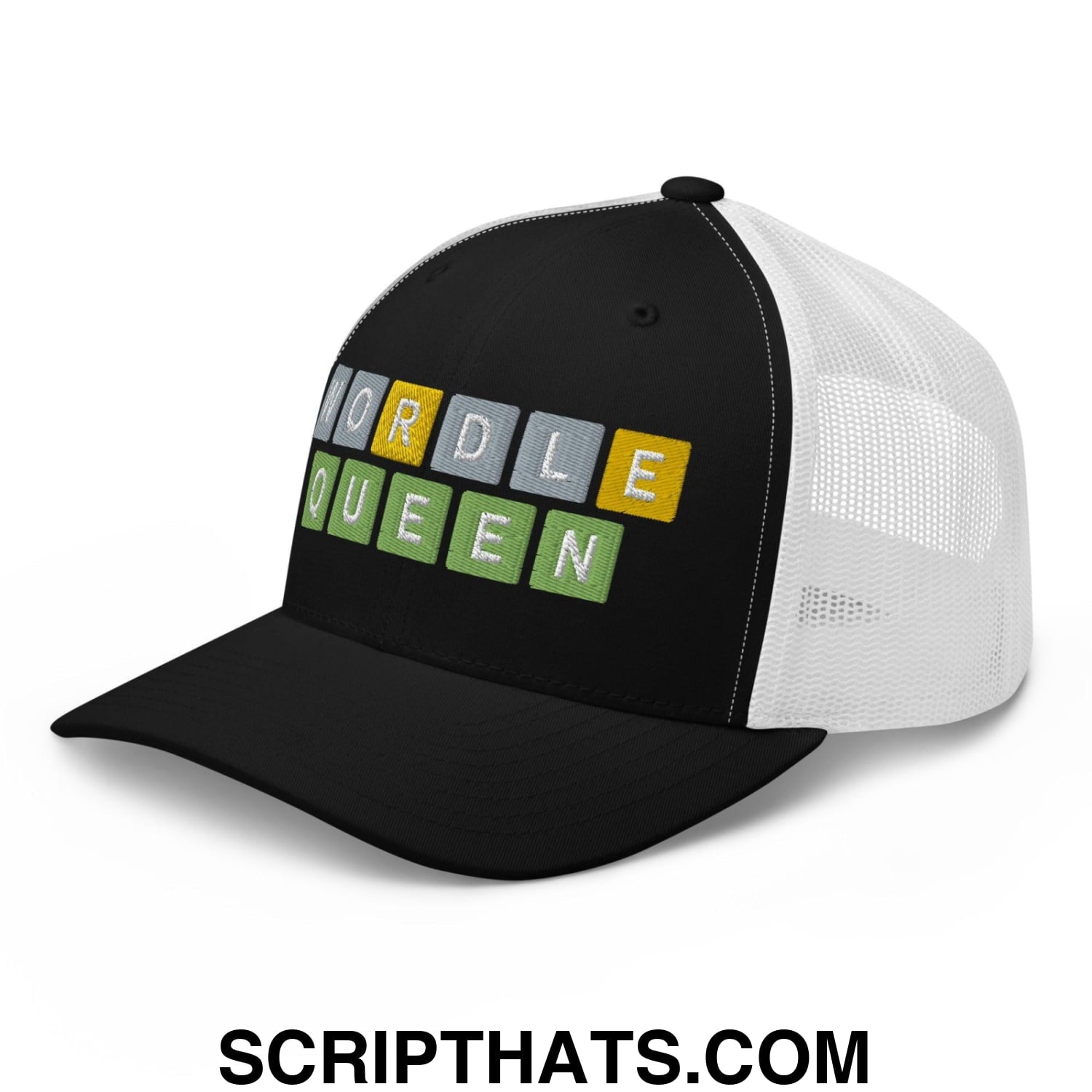 Wordle Queen Retro Trucker Hat Black White