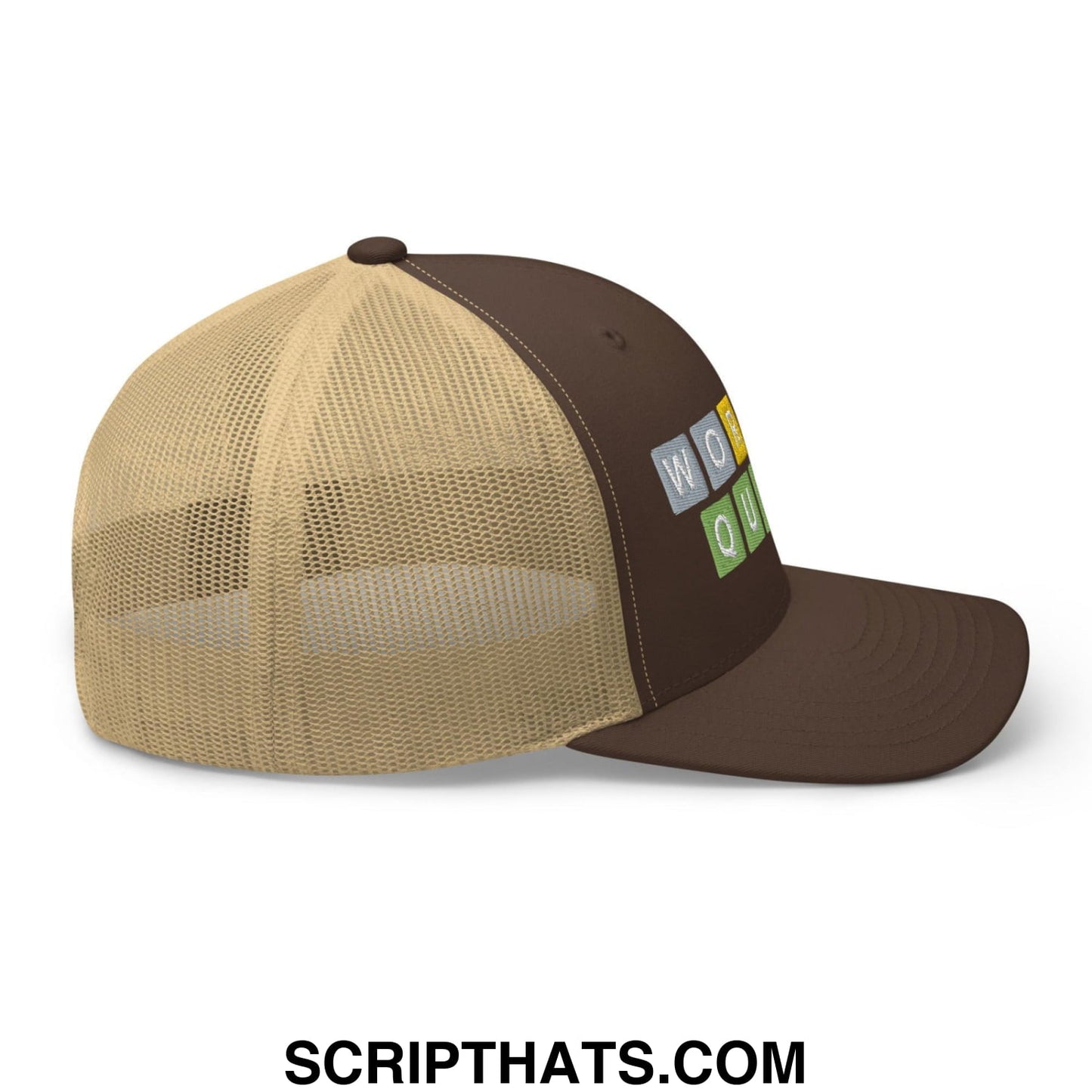 Wordle Queen Retro Trucker Hat Brown Khaki