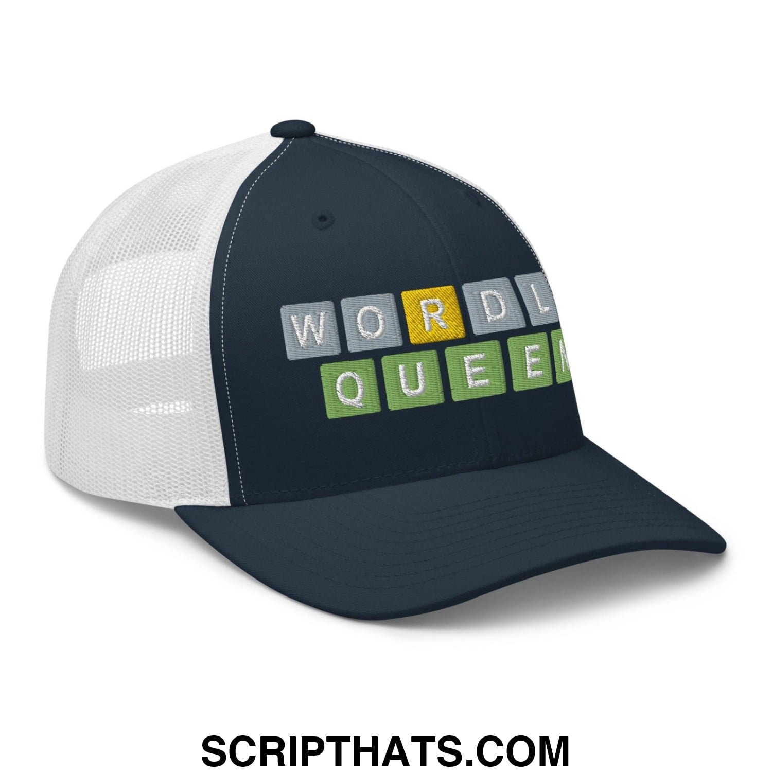 Wordle Queen Retro Trucker Hat Navy White