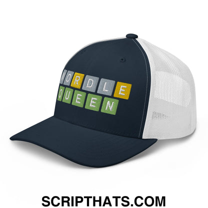 Wordle Queen Retro Trucker Hat Navy White