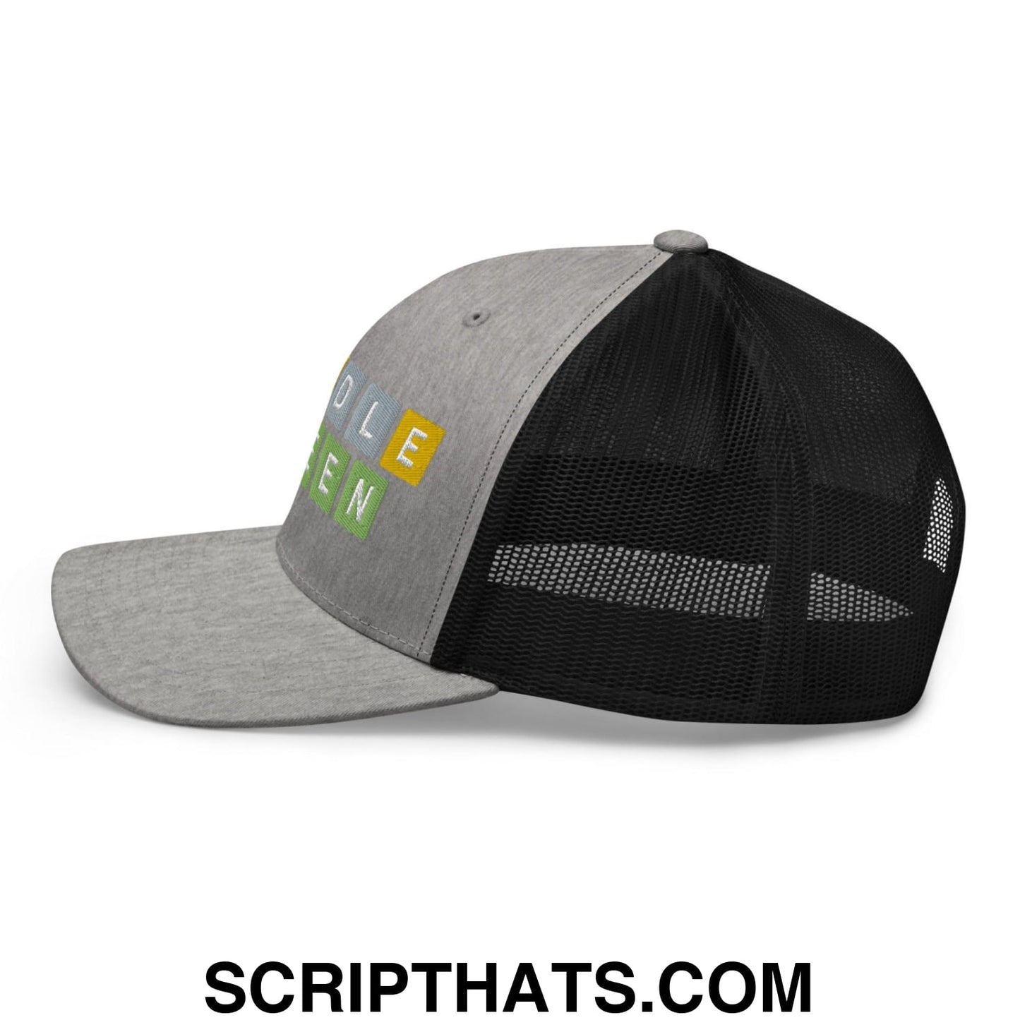 Wordle Queen Retro Trucker Hat Heather Black