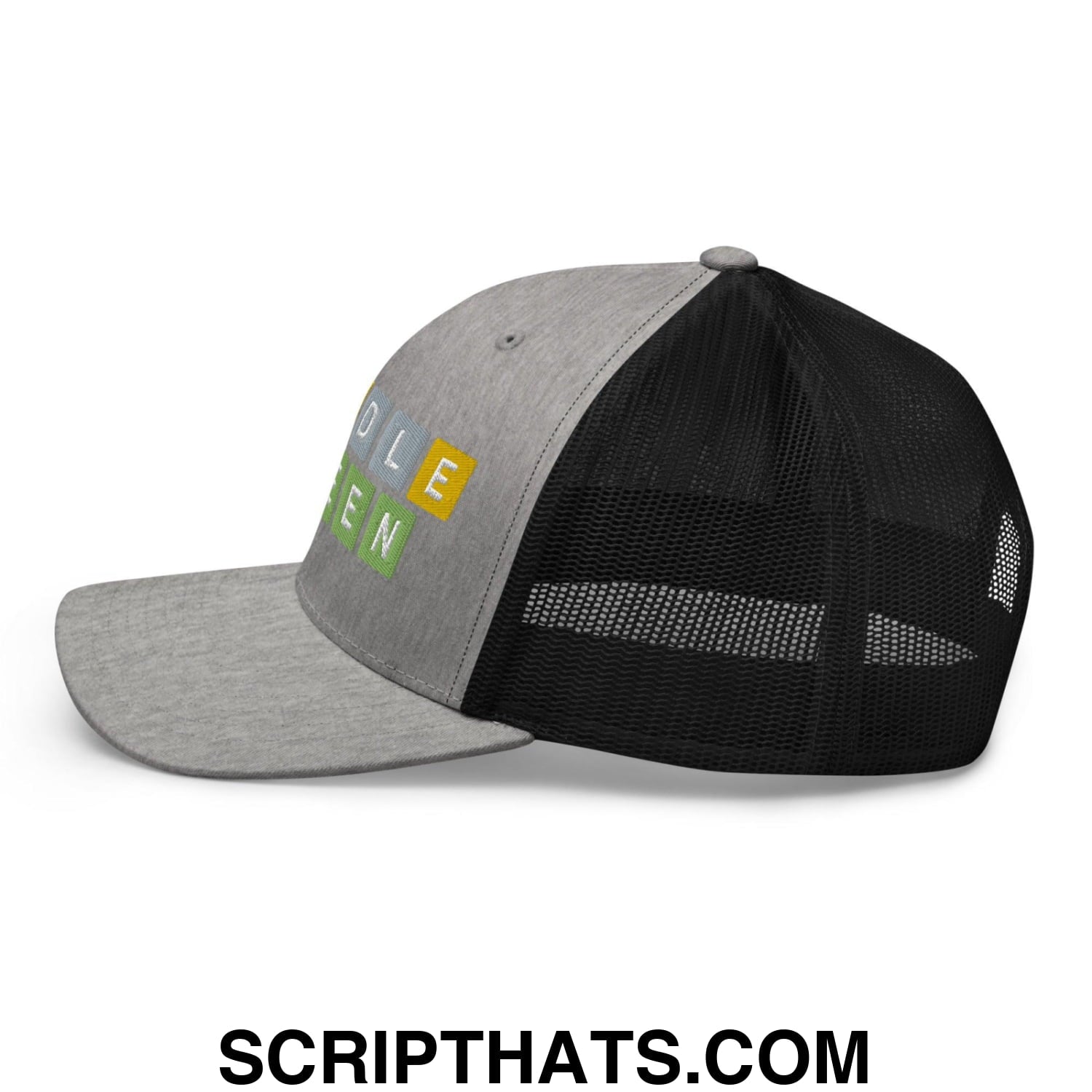 Wordle Queen Retro Trucker Hat Heather Black