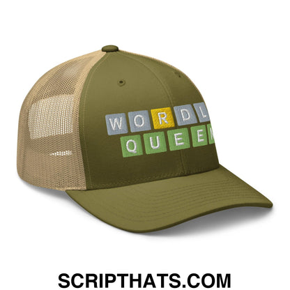 Wordle Queen Retro Trucker Hat Moss Khaki