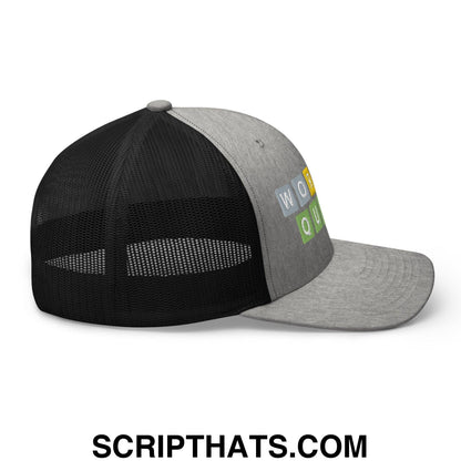 Wordle Queen Retro Trucker Hat Heather Black