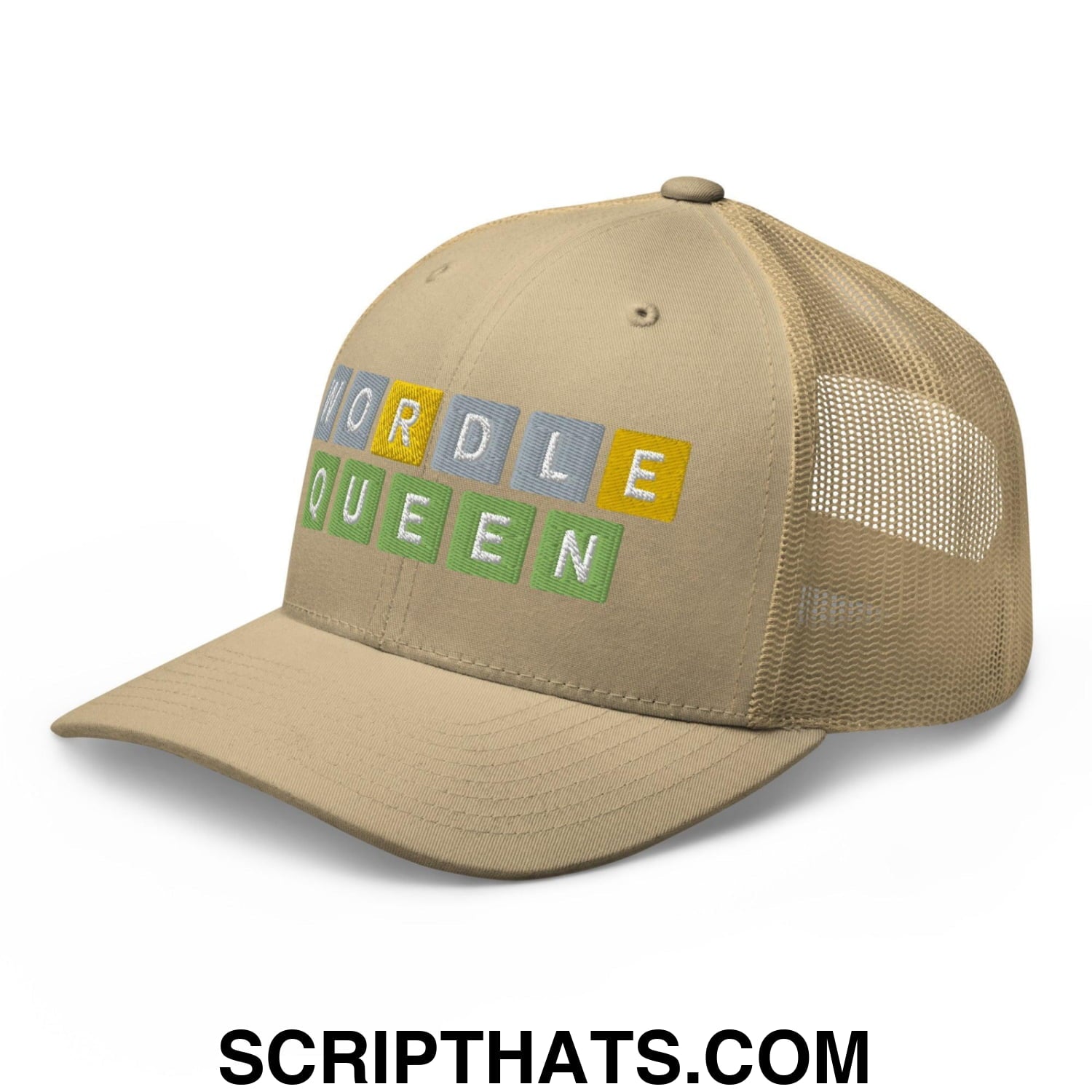 Wordle Queen Retro Trucker Hat Khaki