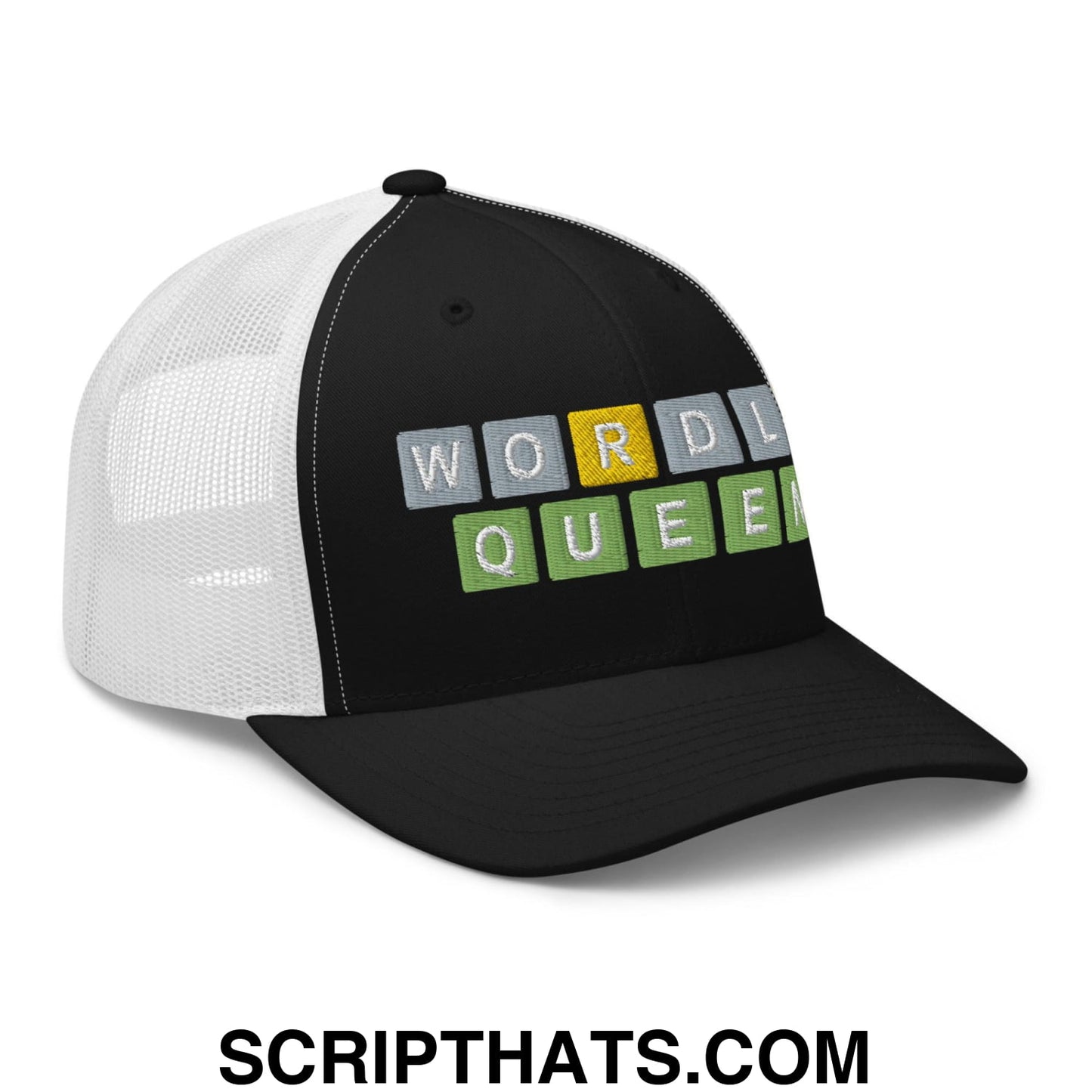 Wordle Queen Retro Trucker Hat Black White