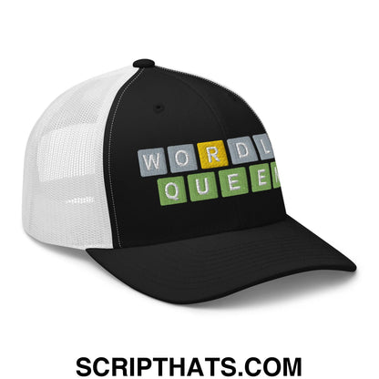 Wordle Queen Retro Trucker Hat Black White