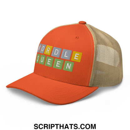 Wordle Queen Retro Trucker Hat Rustic Orange Khaki