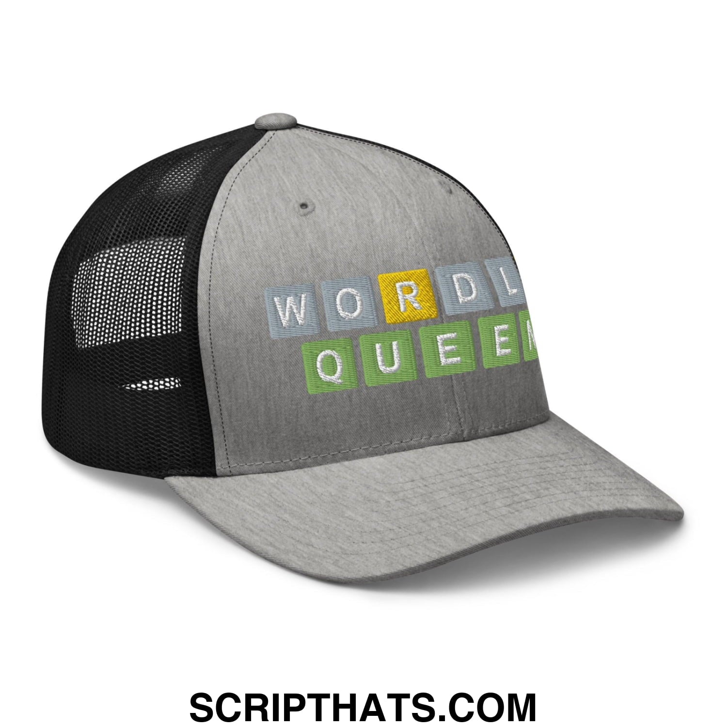Wordle Queen Retro Trucker Hat Heather Black