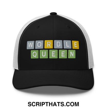 Wordle Queen Retro Trucker Hat Black White
