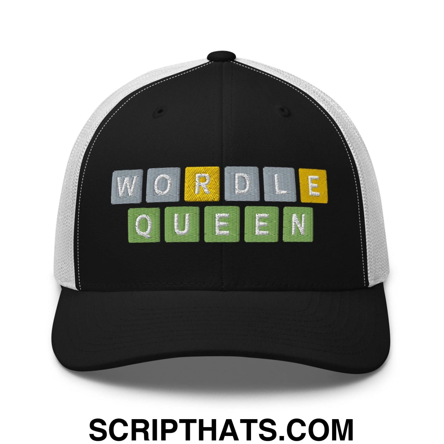 Wordle Queen Retro Trucker Hat Black White