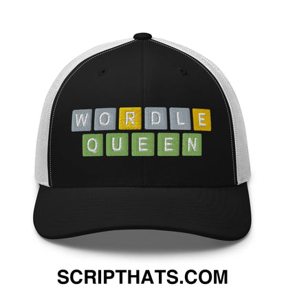 Wordle Queen Retro Trucker Hat Black White