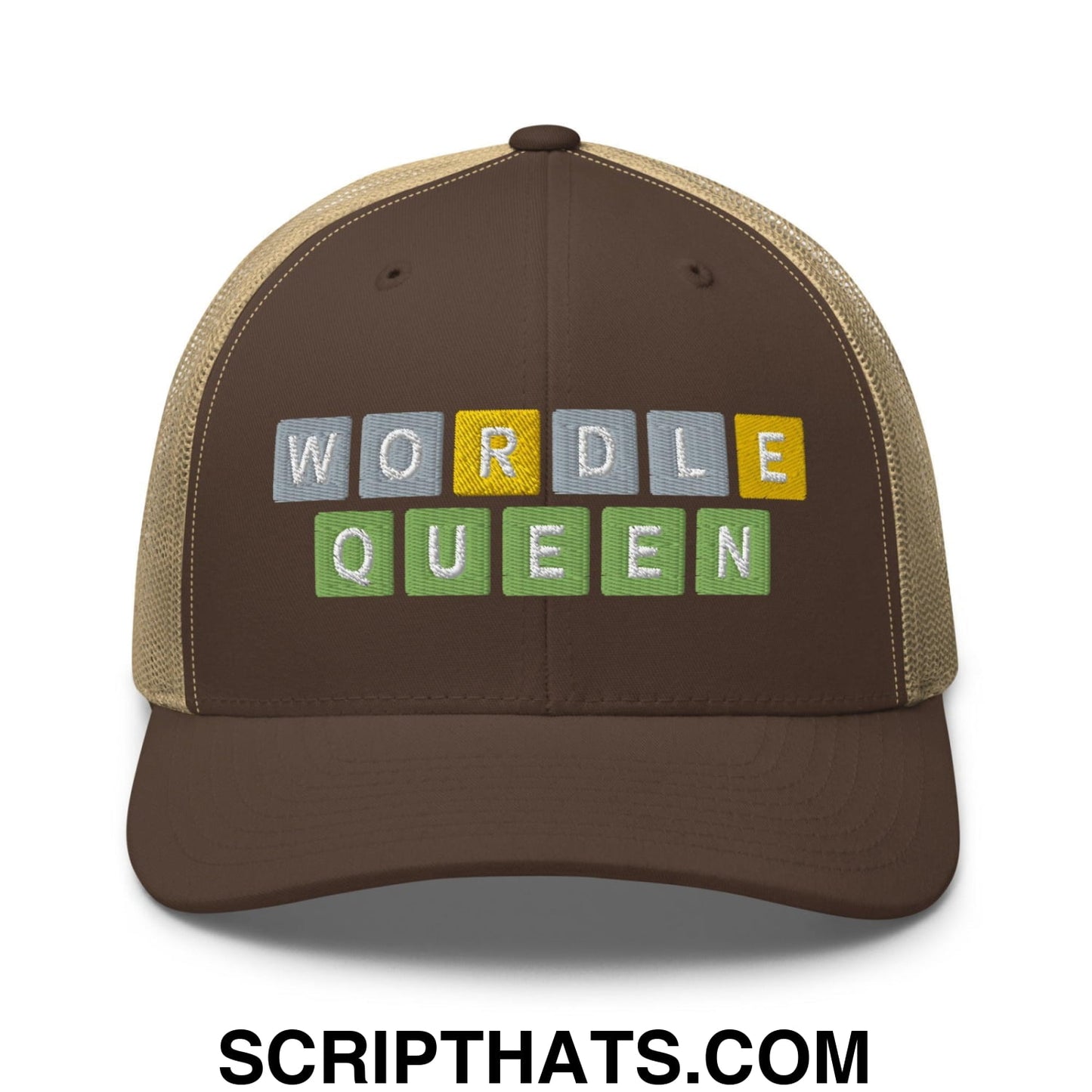 Wordle Queen Retro Trucker Hat Brown Khaki