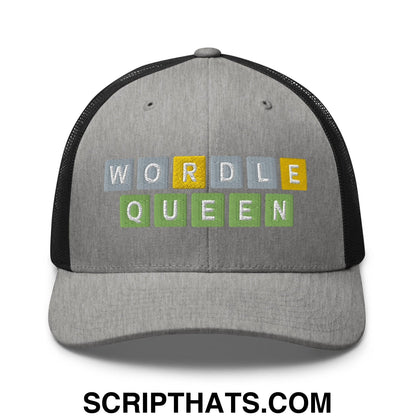 Wordle Queen Retro Trucker Hat Heather Black