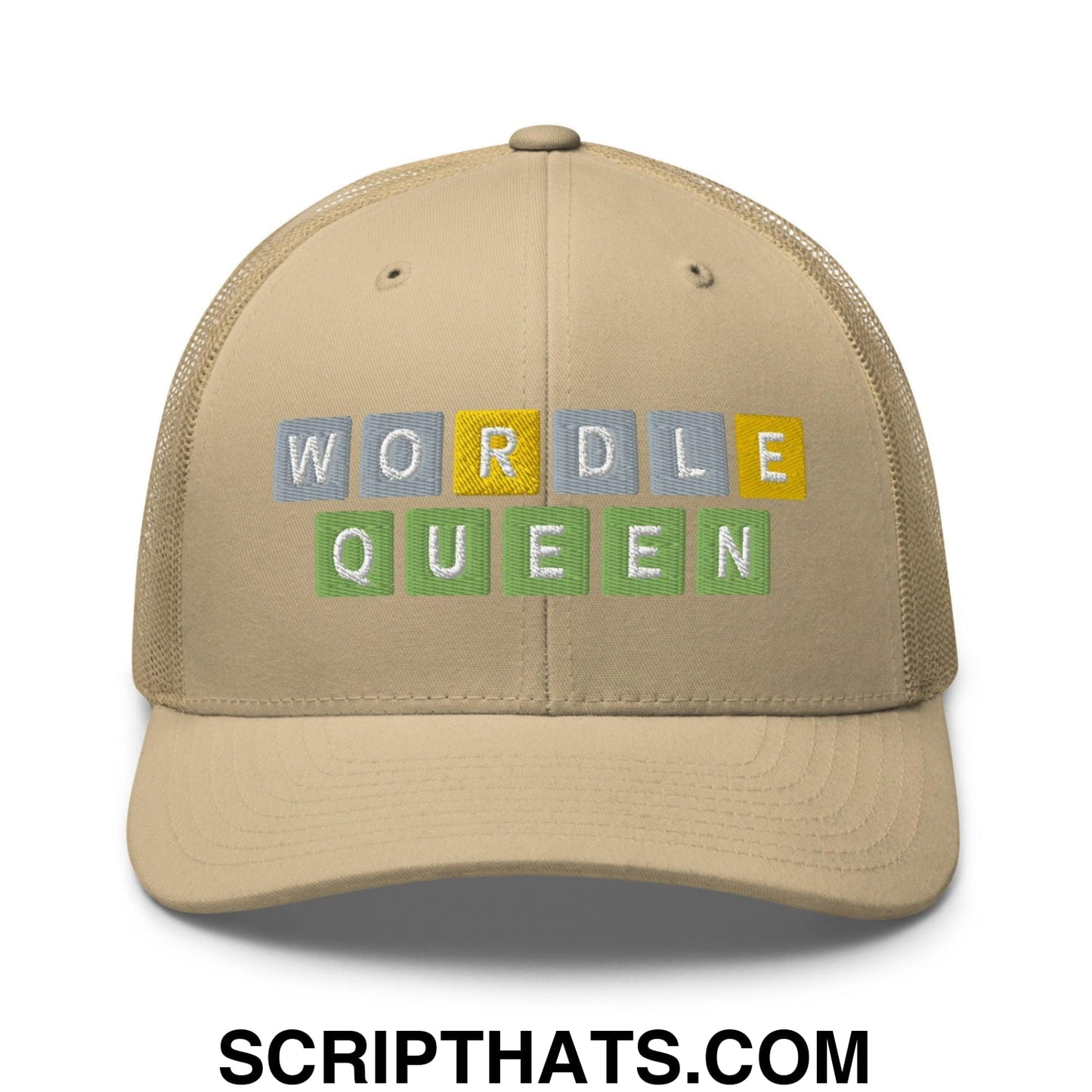Wordle Queen Retro Trucker Hat Khaki