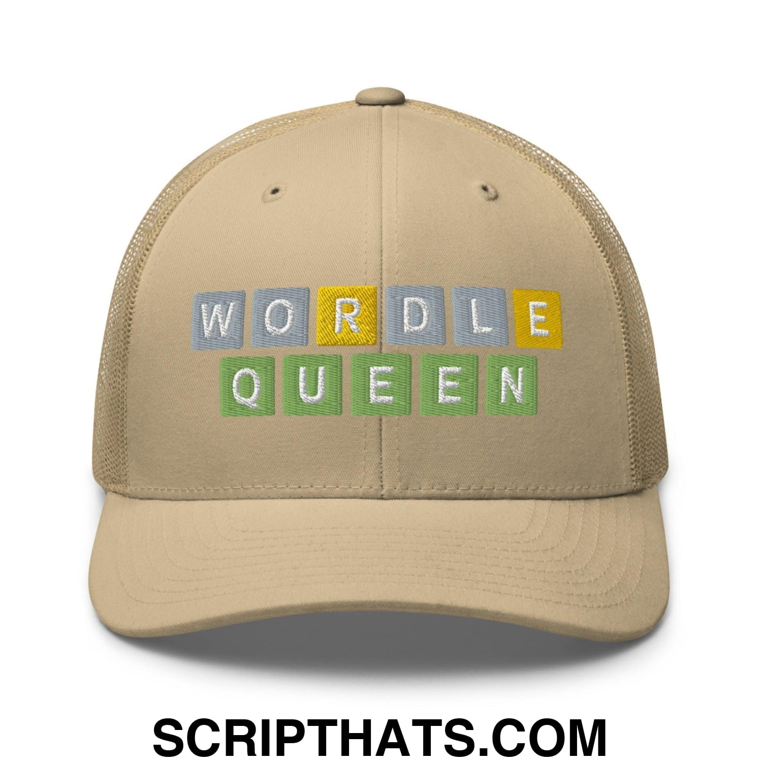 Wordle Queen Retro Trucker Hat Khaki