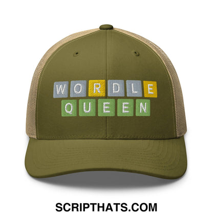 Wordle Queen Retro Trucker Hat Moss Khaki