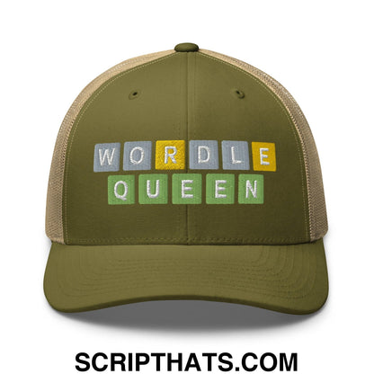 Wordle Queen Retro Trucker Hat Moss Khaki