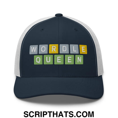 Wordle Queen Retro Trucker Hat Navy White
