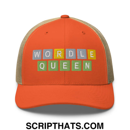 Wordle Queen Retro Trucker Hat Rustic Orange Khaki