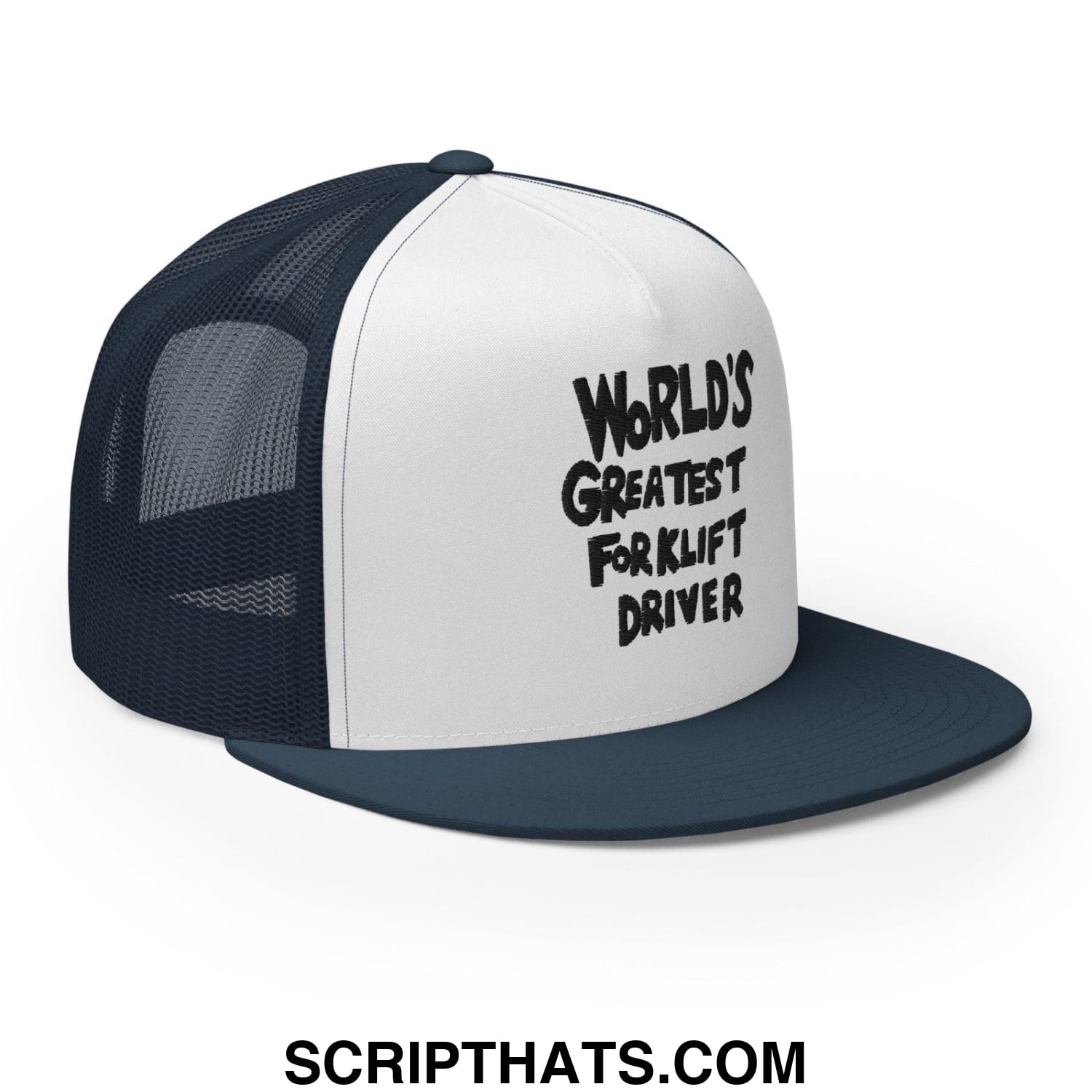 World's Greastest Forklift Driver Regular Trucker Show Hat Navy White Navy