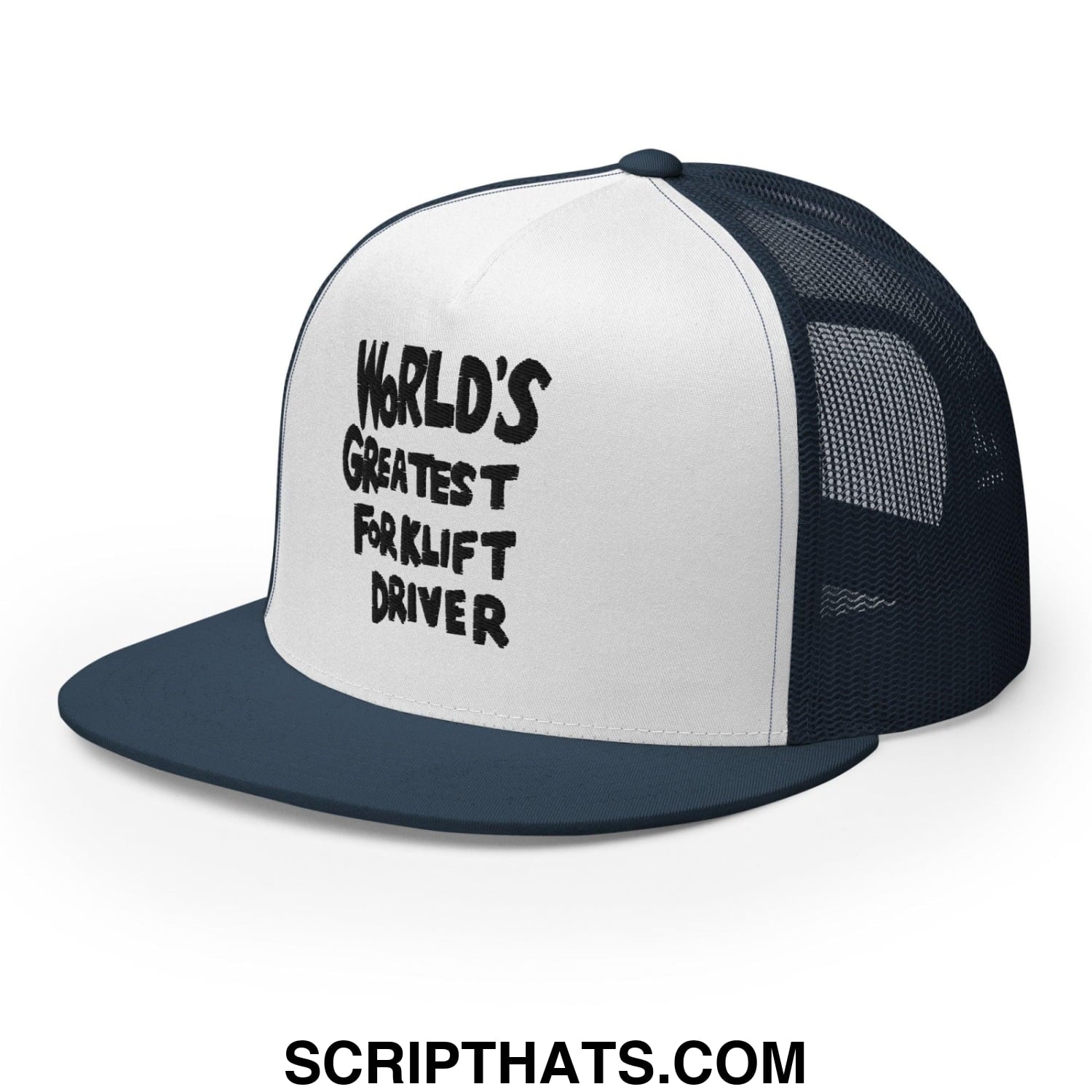 World's Greastest Forklift Driver Regular Trucker Show Hat Navy White Navy