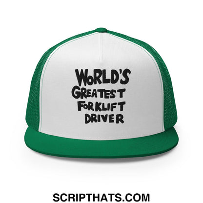 World's Greastest Forklift Driver Regular Trucker Show Hat Kelly White Kelly