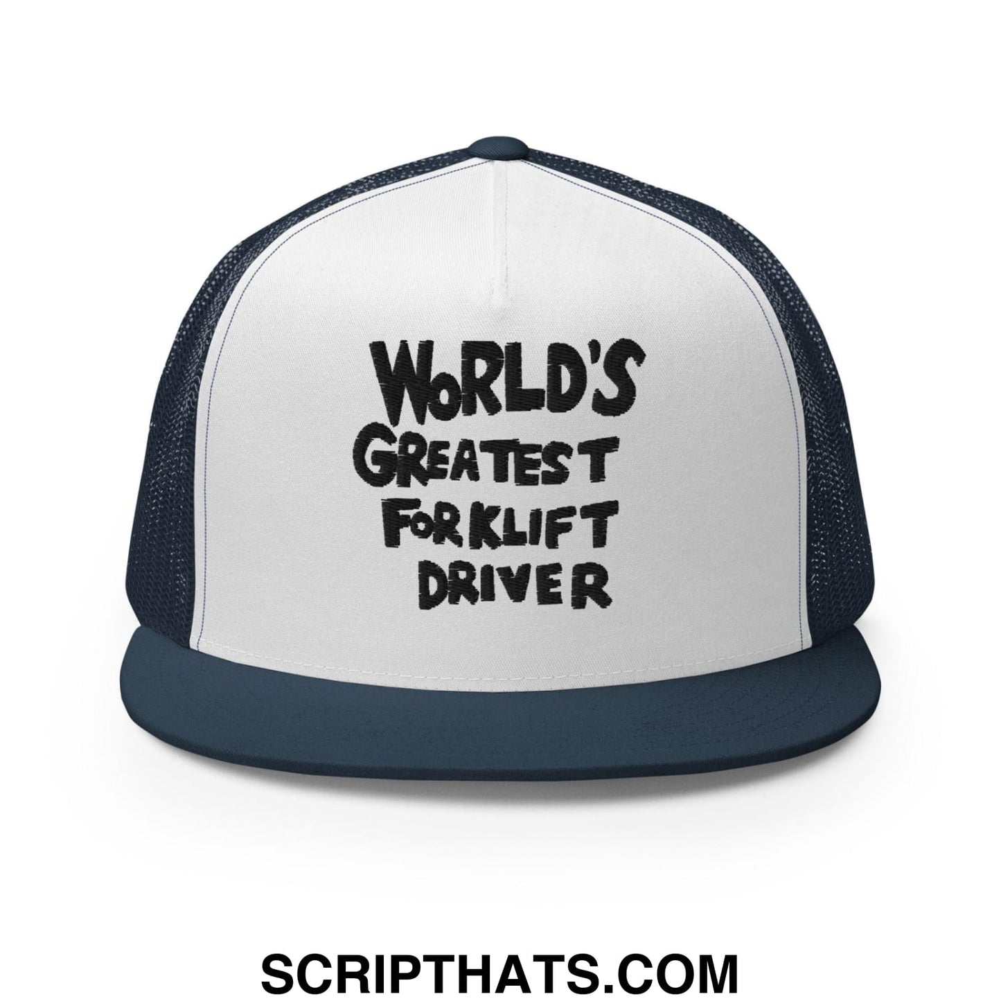 World's Greastest Forklift Driver Regular Trucker Show Hat Navy White Navy