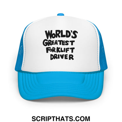 World's Greatest Forklift Driver Regular Show Embroidered Foam Trucker Hat Blue White Blue