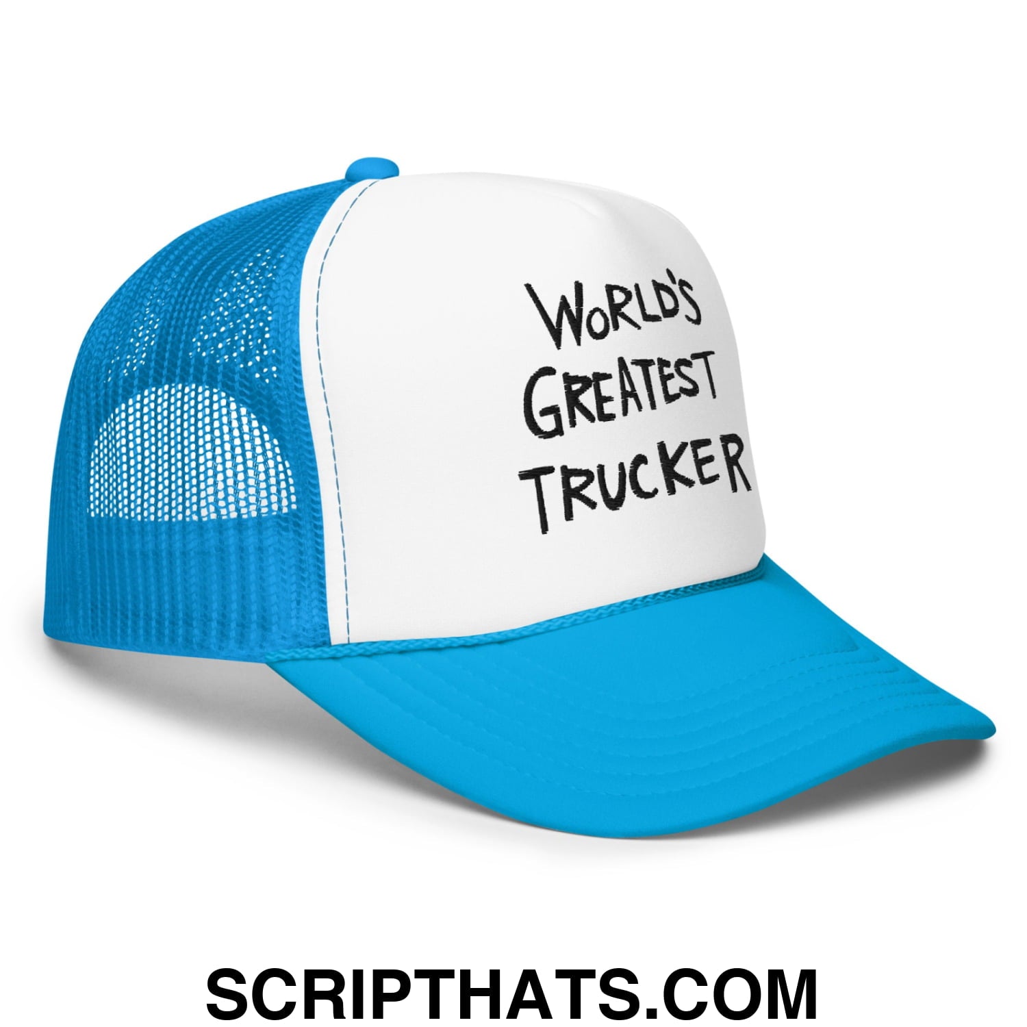 World's Greatest Trucker Regular Show Embroidered Foam Trucker Hat Blue White Blue