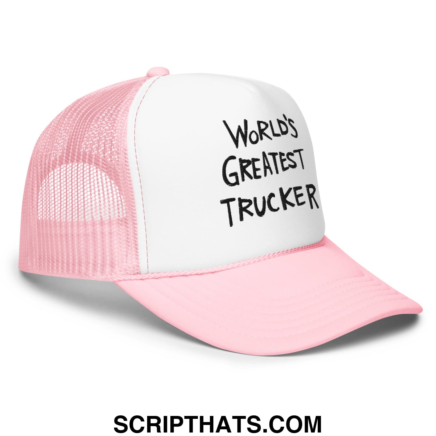 World's Greatest Trucker Regular Show Embroidered Foam Trucker Hat Light Pink White Light Pink