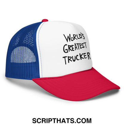 World's Greatest Trucker Regular Show Embroidered Foam Trucker Hat White Royal Red