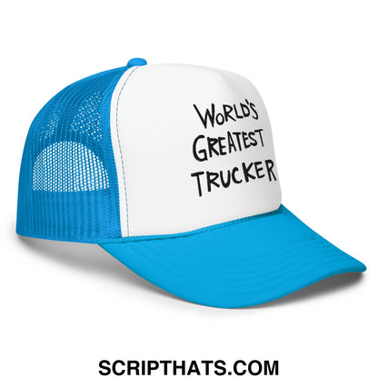 World's Greatest Trucker Regular Show Embroidered Foam Trucker Hat Blue White Blue