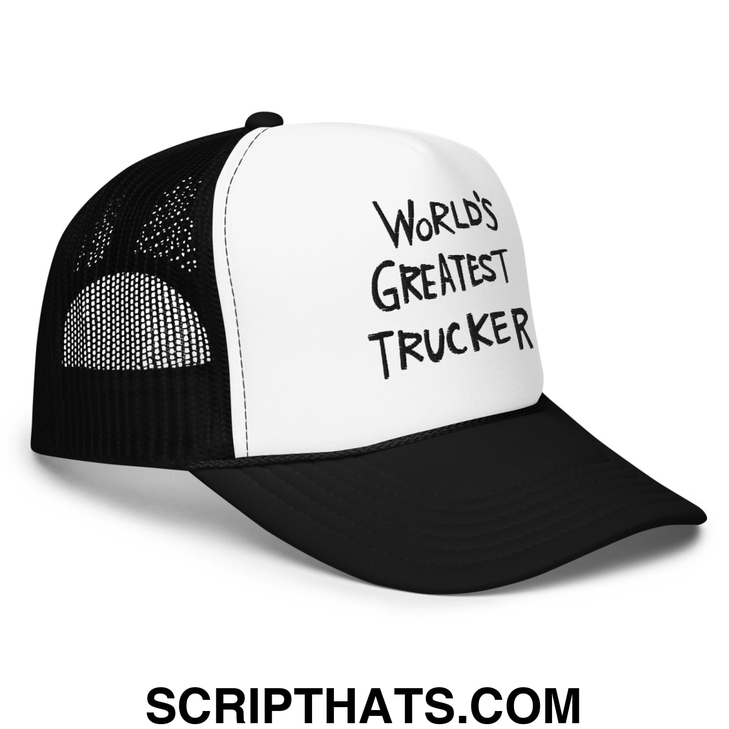 World's Greatest Trucker Regular Show Embroidered Foam Trucker Hat Black White Black