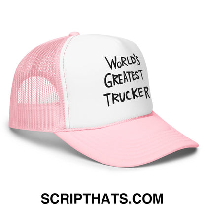 World's Greatest Trucker Regular Show Embroidered Foam Trucker Hat Light Pink White Light Pink