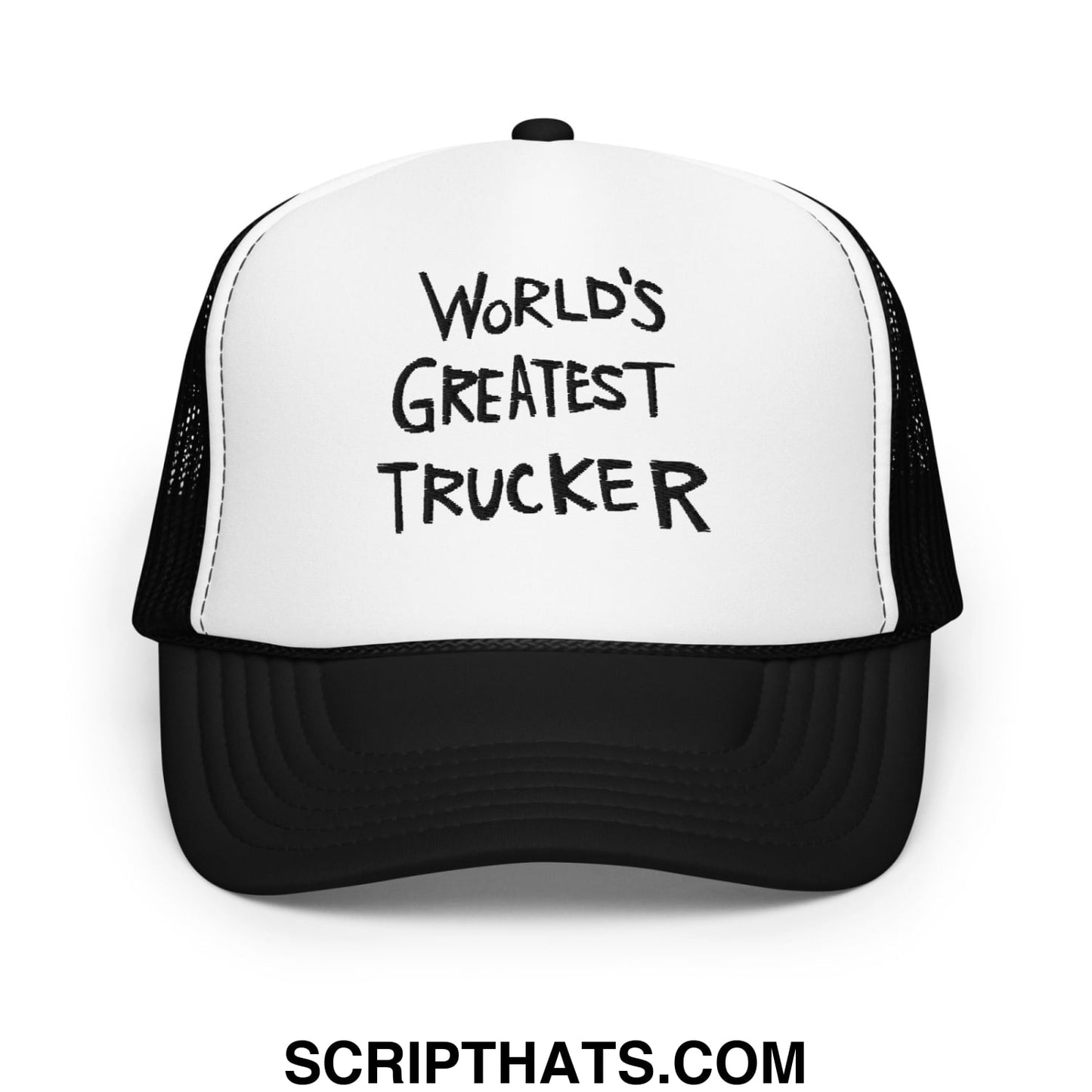 World's Greatest Trucker Regular Show Embroidered Foam Trucker Hat Black White Black