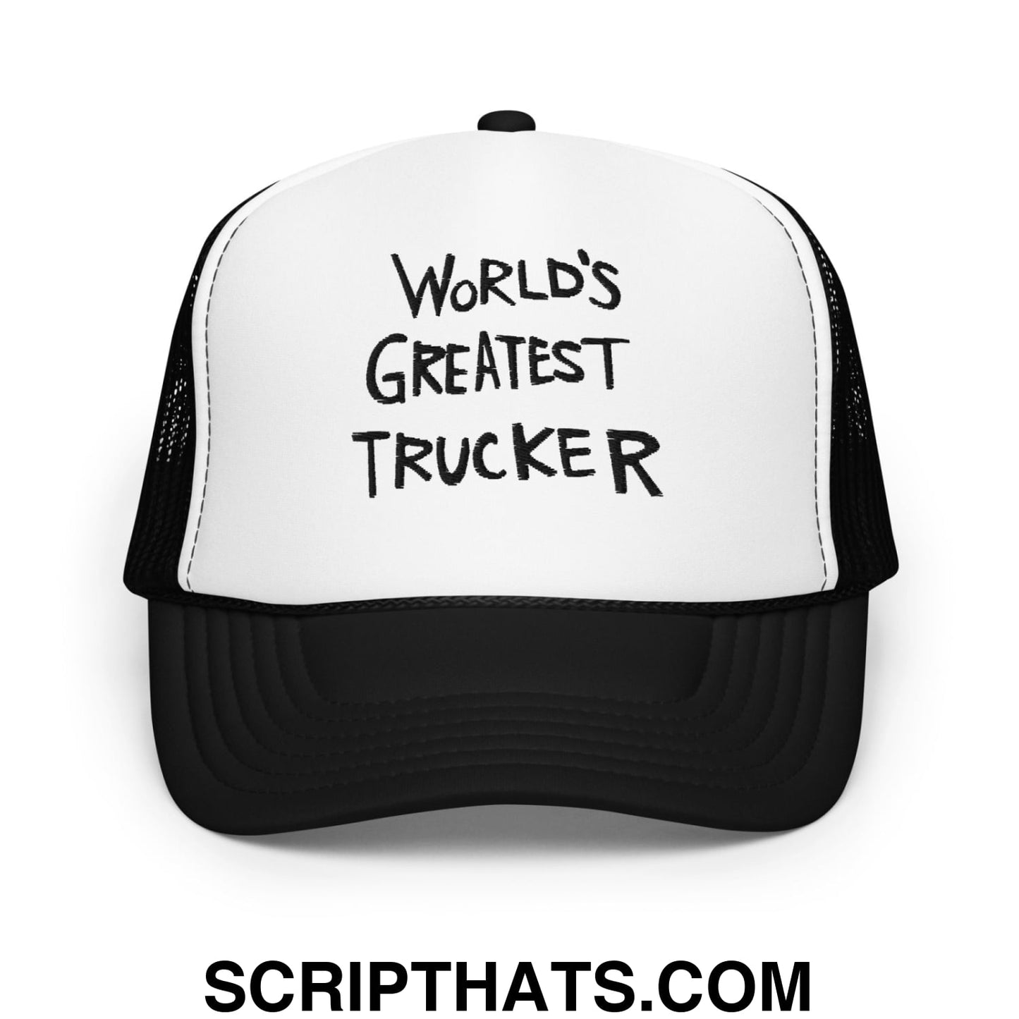 World's Greatest Trucker Regular Show Embroidered Foam Trucker Hat Black White Black