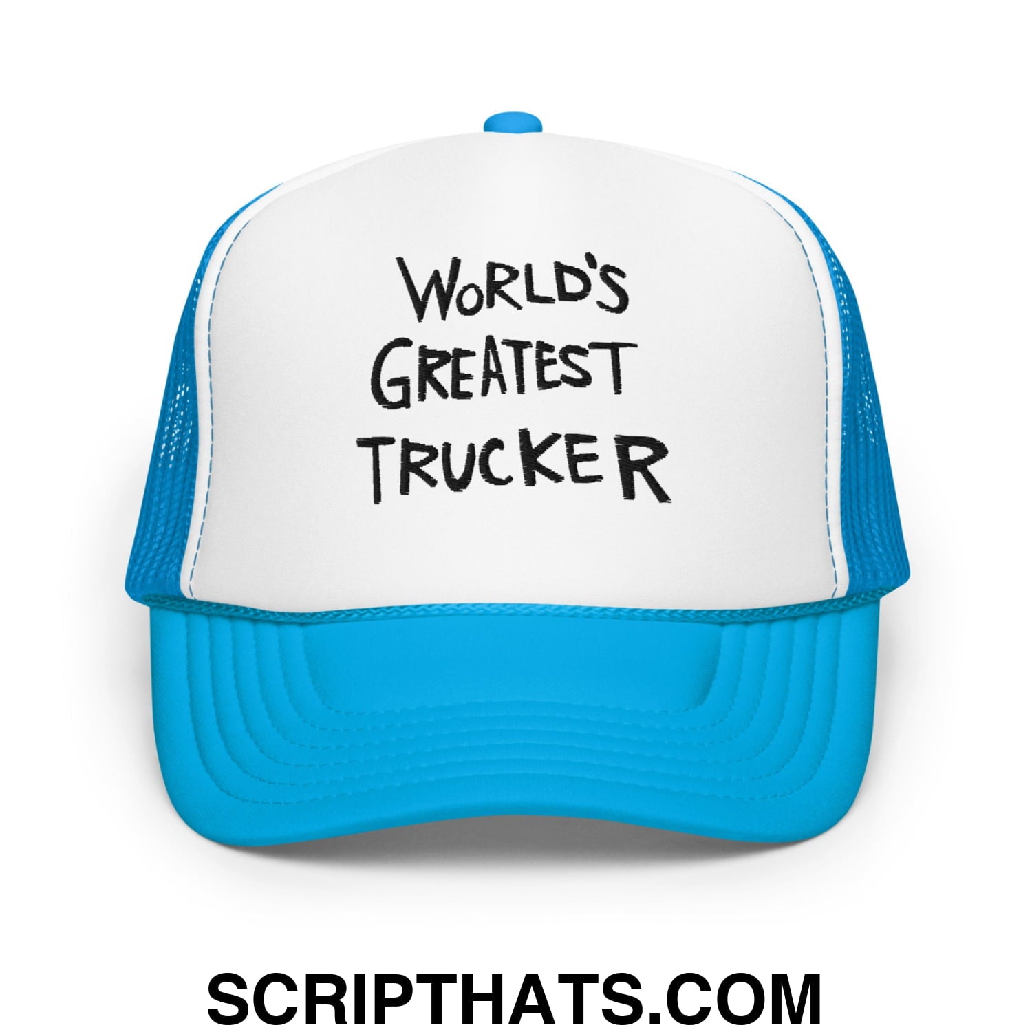 World's Greatest Trucker Regular Show Embroidered Foam Trucker Hat Blue White Blue