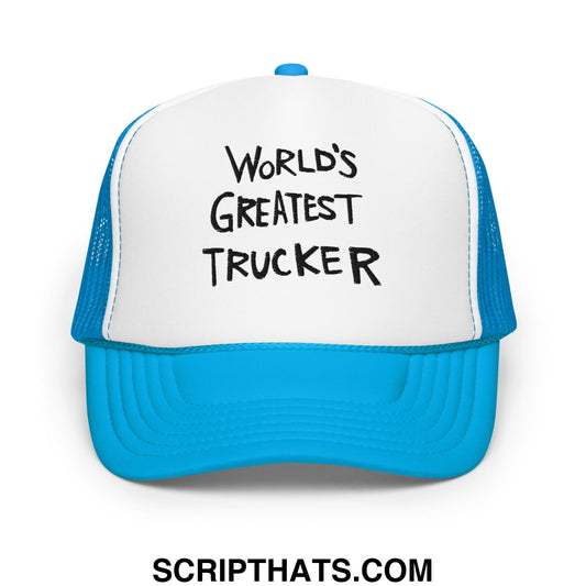 World's Greatest Trucker Regular Show Embroidered Foam Trucker Hat Blue White Blue