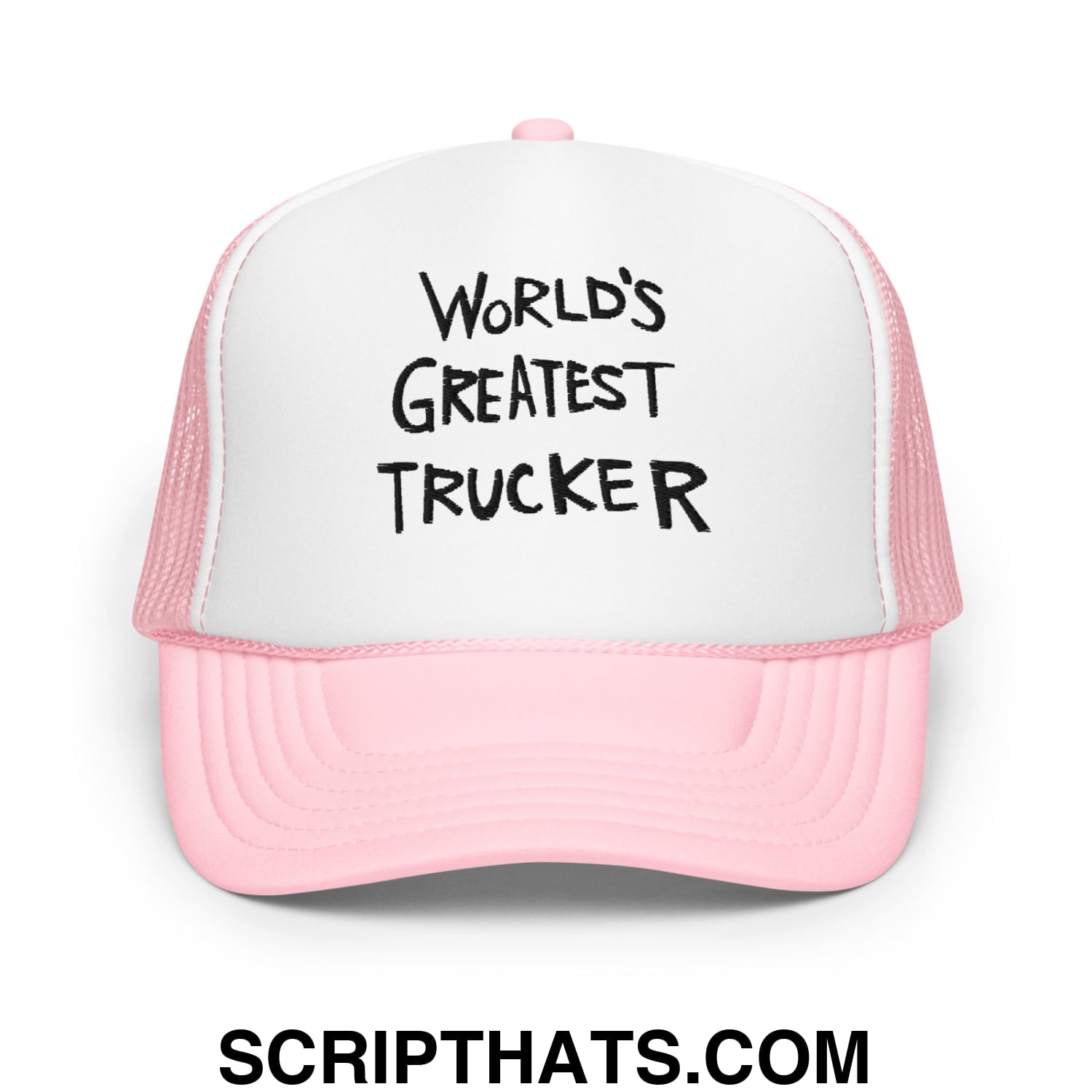 World's Greatest Trucker Regular Show Embroidered Foam Trucker Hat Light Pink White Light Pink