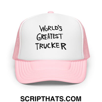 World's Greatest Trucker Regular Show Embroidered Foam Trucker Hat Light Pink White Light Pink