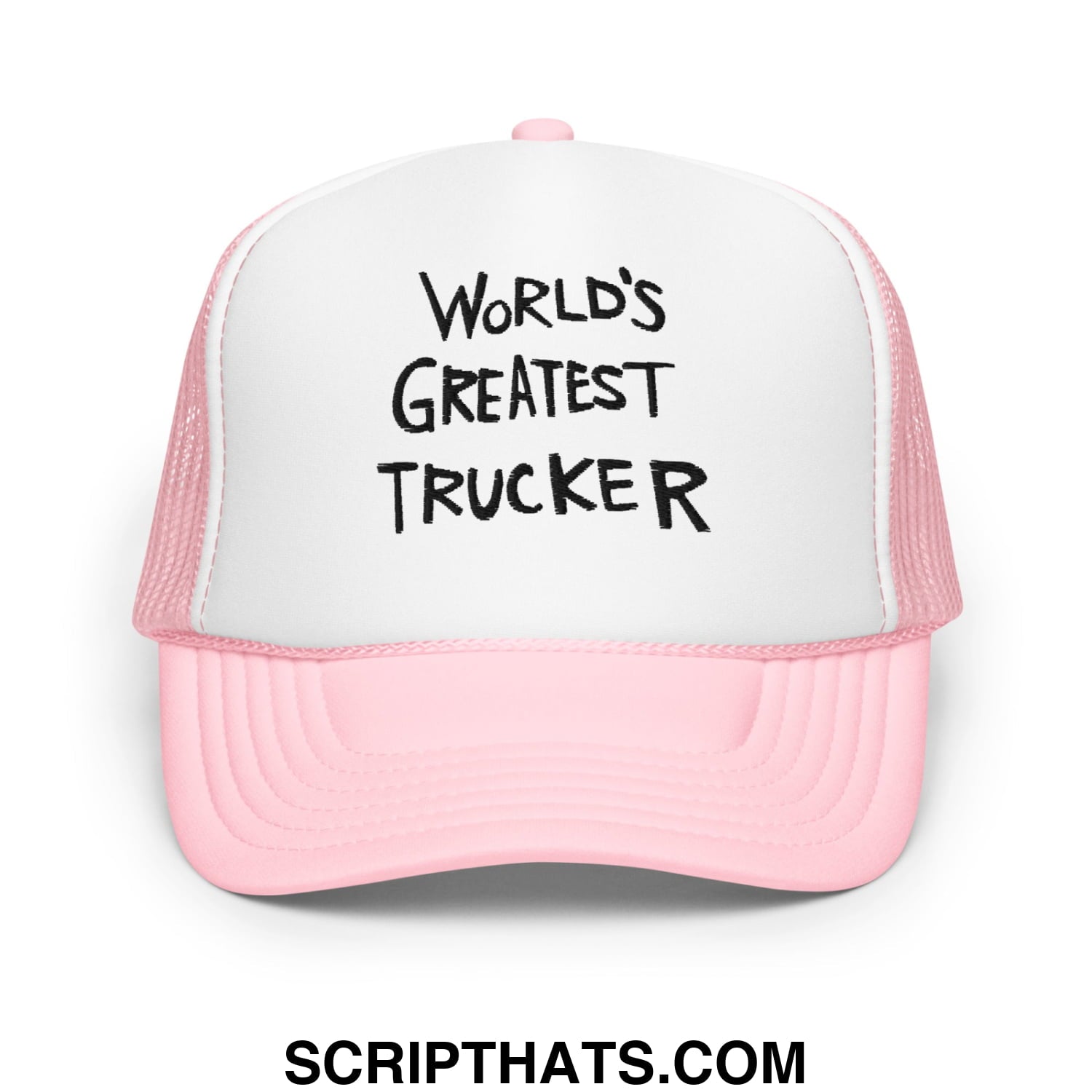 World's Greatest Trucker Regular Show Embroidered Foam Trucker Hat Light Pink White Light Pink