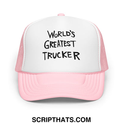 World's Greatest Trucker Regular Show Embroidered Foam Trucker Hat Light Pink White Light Pink