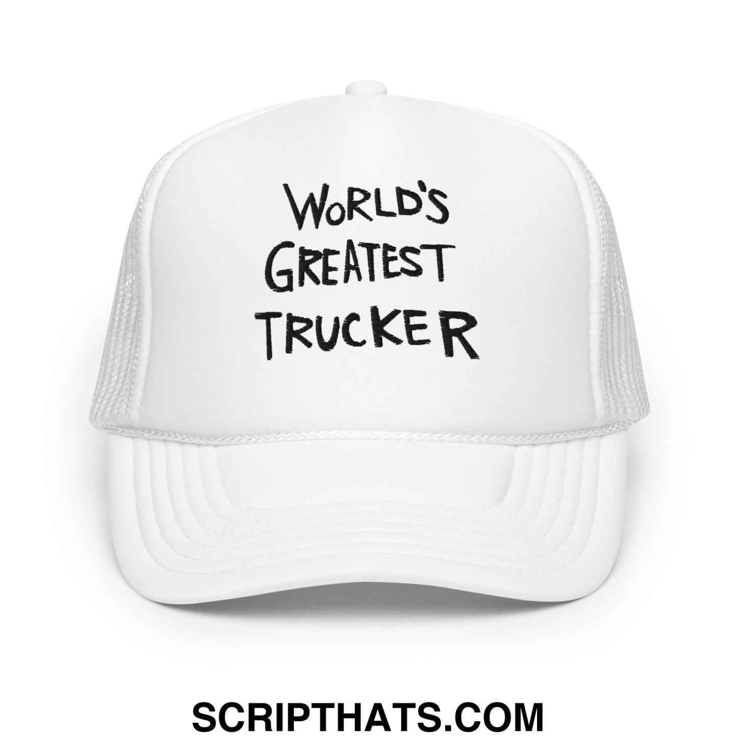 World's Greatest Trucker Regular Show Embroidered Foam Trucker Hat White